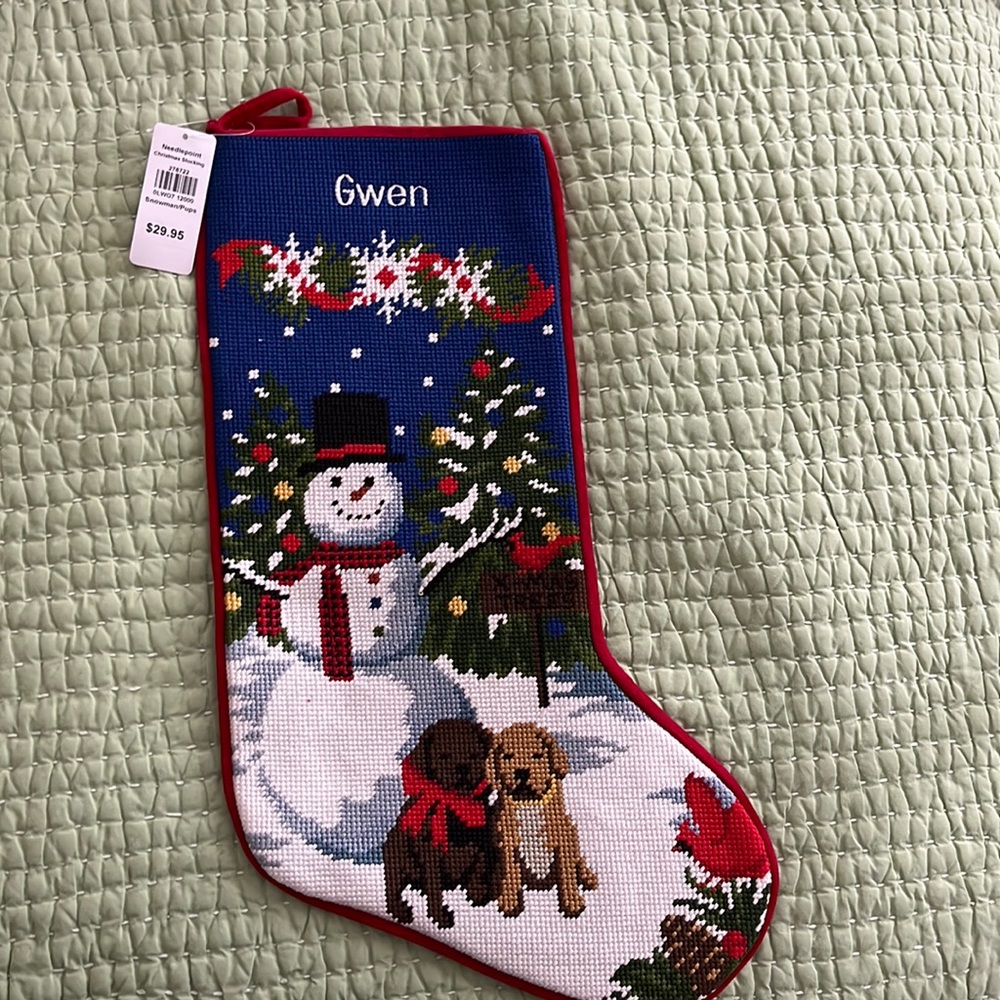 L.L.Bean Needlepoint Stocking NWT Monogrammed “Gwen”